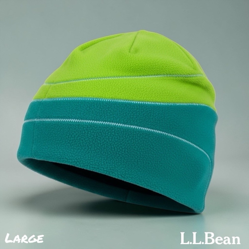 L.L. Bean Fleece‎ Hat Size Large Kids Youth Green Beanie Lined EUC Soft